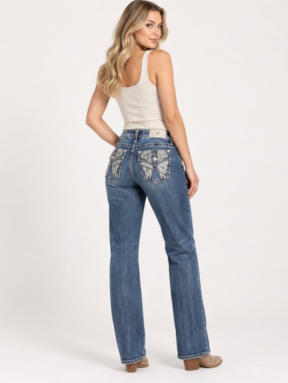 NWT Miss Me Cloudborne Wing Slim Wide Jeans Rhinestone Size 32x30